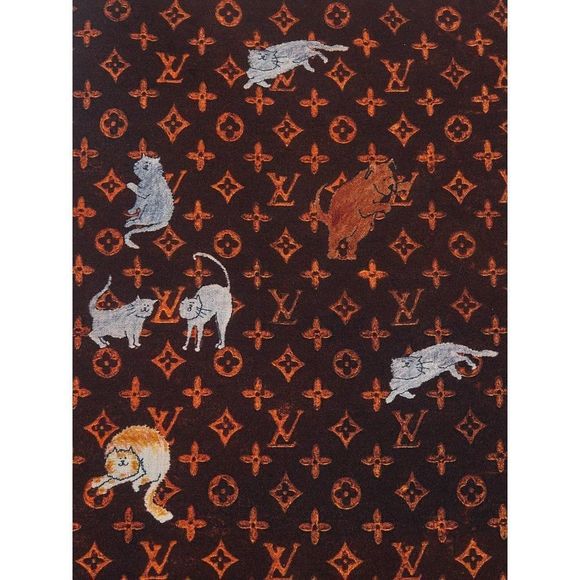 LOUIS VUITTON x Grace Coddington Catogram Silk Scarf Monogram Shawl Cat LV Scarf - Picture 5 of 10
